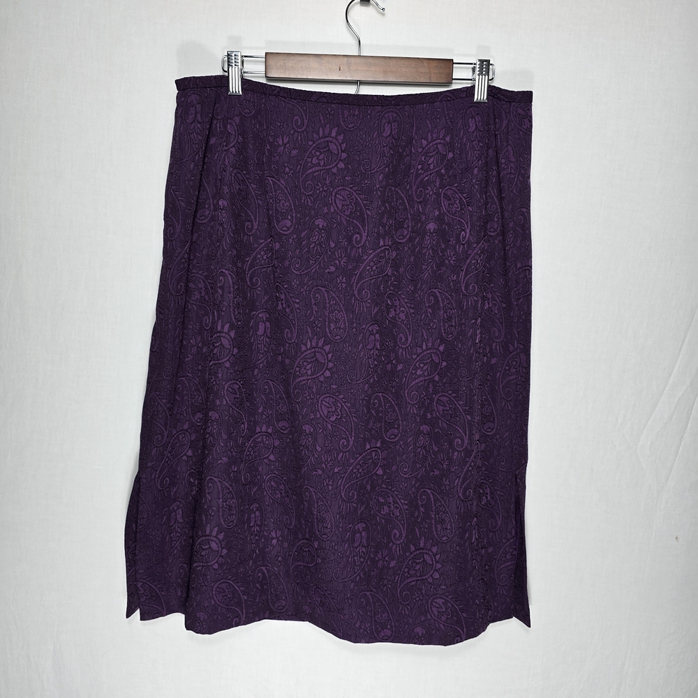 Womens Plus Size 14W Elegant Purple Paisley Skirt Side Slits Lightweight